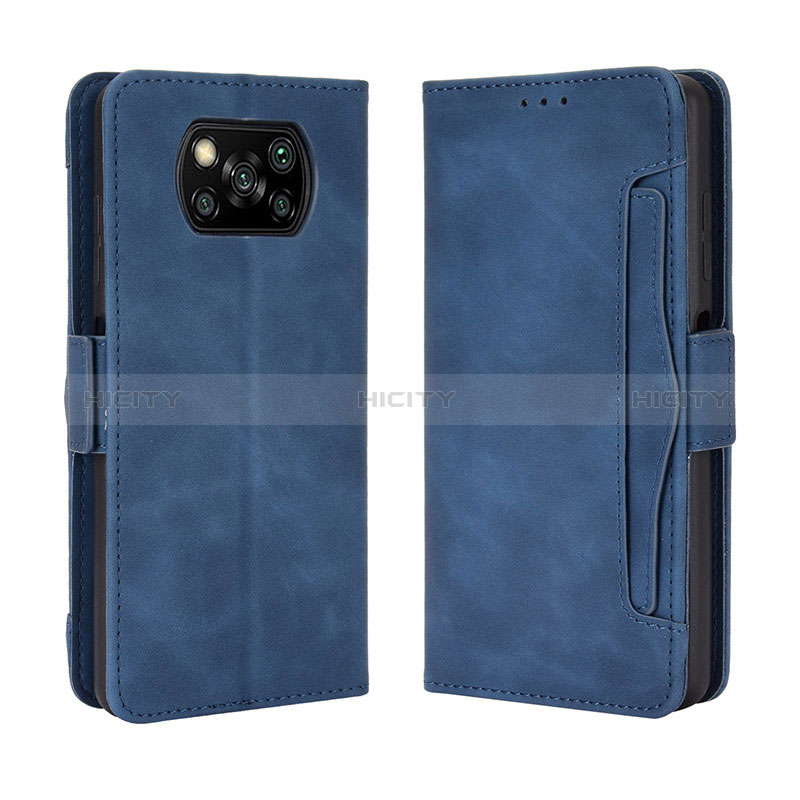 Coque Portefeuille Livre Cuir Etui Clapet BY3 pour Xiaomi Poco X3 Bleu Plus