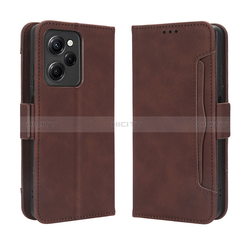 Coque Portefeuille Livre Cuir Etui Clapet BY3 pour Xiaomi Poco X5 Pro 5G Marron Plus