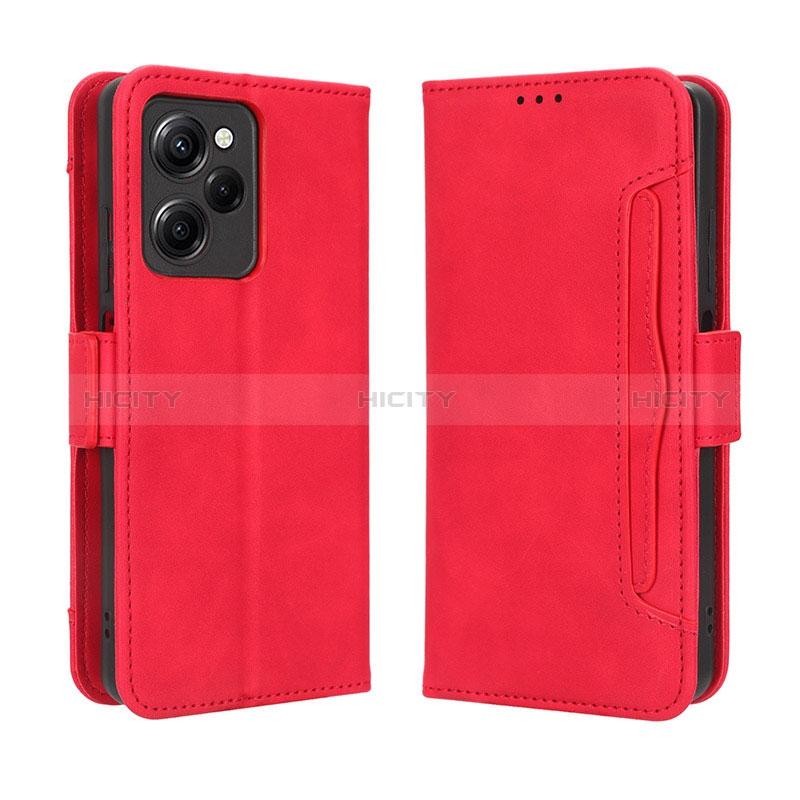 Coque Portefeuille Livre Cuir Etui Clapet BY3 pour Xiaomi Poco X5 Pro 5G Rouge Plus