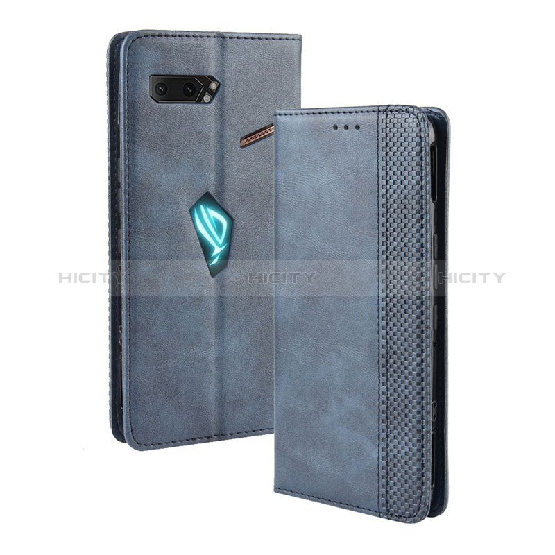 Coque Portefeuille Livre Cuir Etui Clapet BY4 pour Asus ROG Phone II ZS660KL Bleu Plus