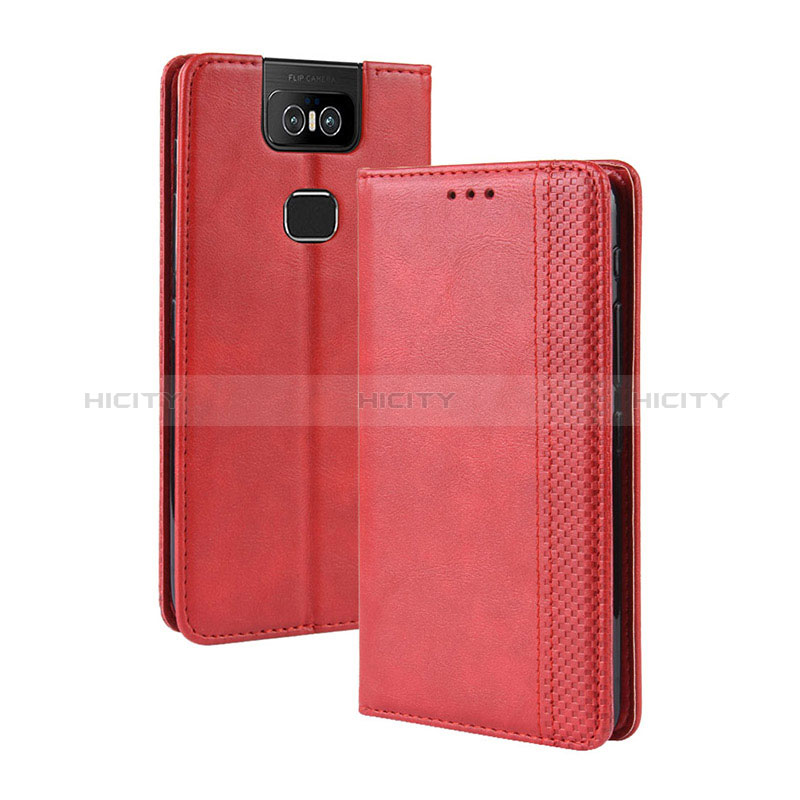 Coque Portefeuille Livre Cuir Etui Clapet BY4 pour Asus Zenfone 6 ZS630KL Rouge Plus