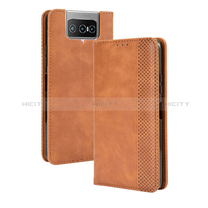 Coque Portefeuille Livre Cuir Etui Clapet BY4 pour Asus ZenFone 8 Flip ZS672KS Marron Plus