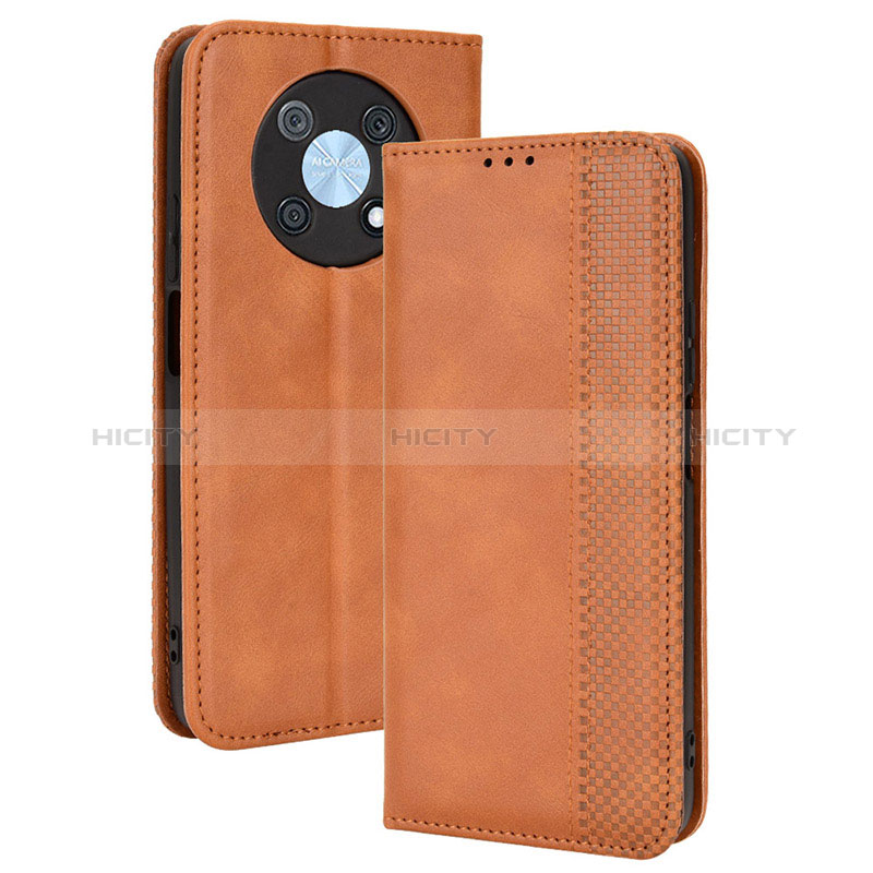 Coque Portefeuille Livre Cuir Etui Clapet BY4 pour Huawei Enjoy 50 Pro Marron Plus