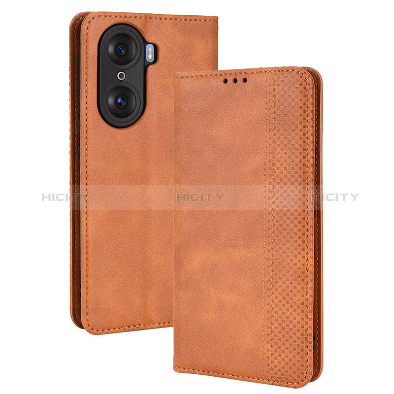 Coque Portefeuille Livre Cuir Etui Clapet BY4 pour Huawei Honor 60 Pro 5G Marron Plus