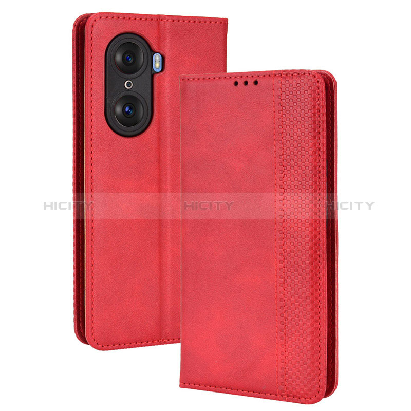 Coque Portefeuille Livre Cuir Etui Clapet BY4 pour Huawei Honor 60 Pro 5G Rouge Plus