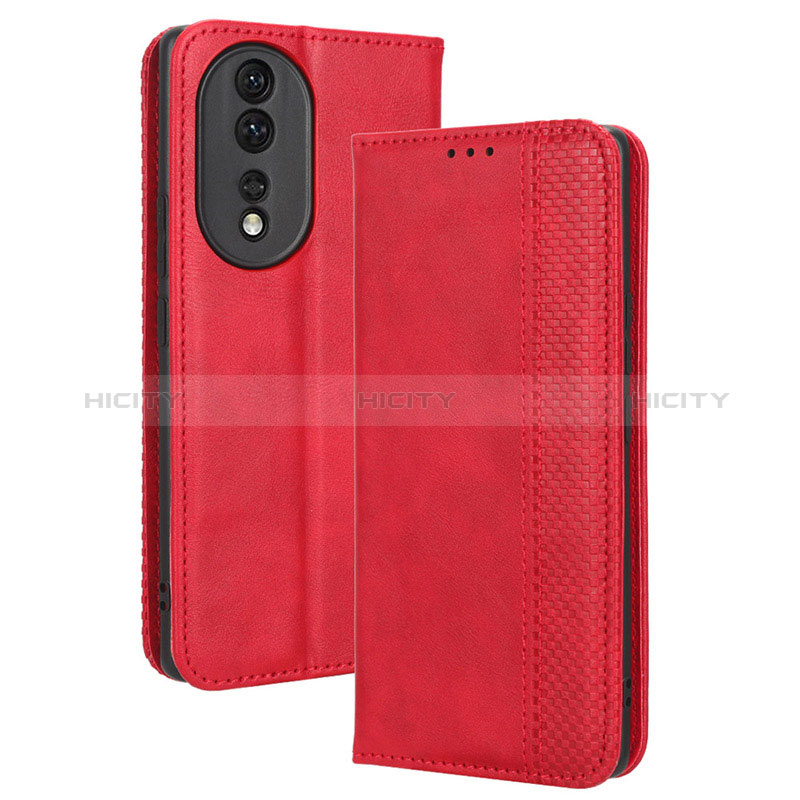 Coque Portefeuille Livre Cuir Etui Clapet BY4 pour Huawei Honor 80 5G Rouge Plus