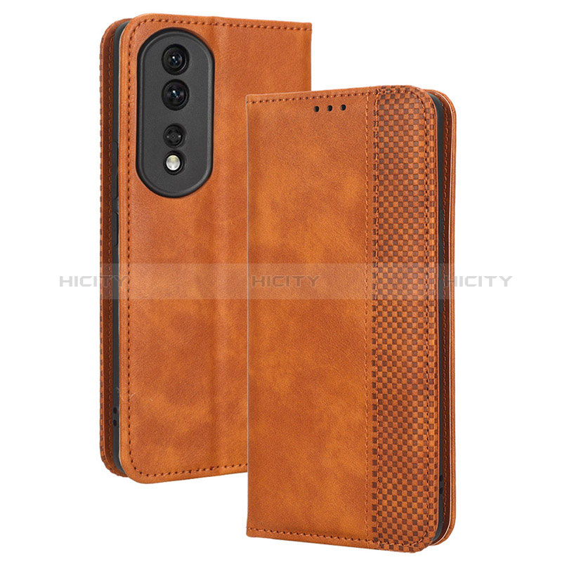 Coque Portefeuille Livre Cuir Etui Clapet BY4 pour Huawei Honor 80 Pro 5G Marron Plus