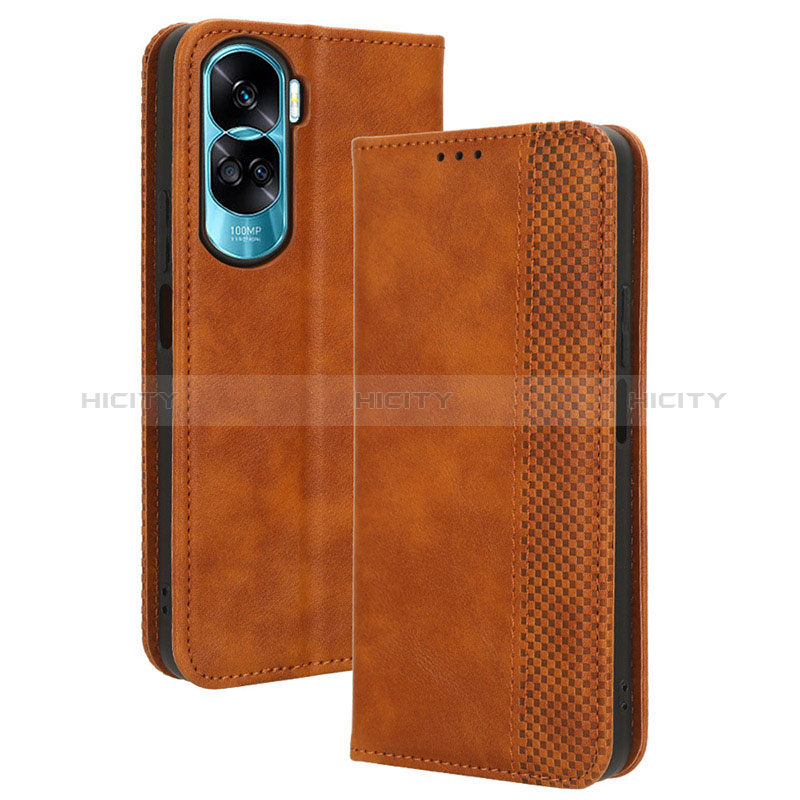 Coque Portefeuille Livre Cuir Etui Clapet BY4 pour Huawei Honor 90 Lite 5G Marron Plus