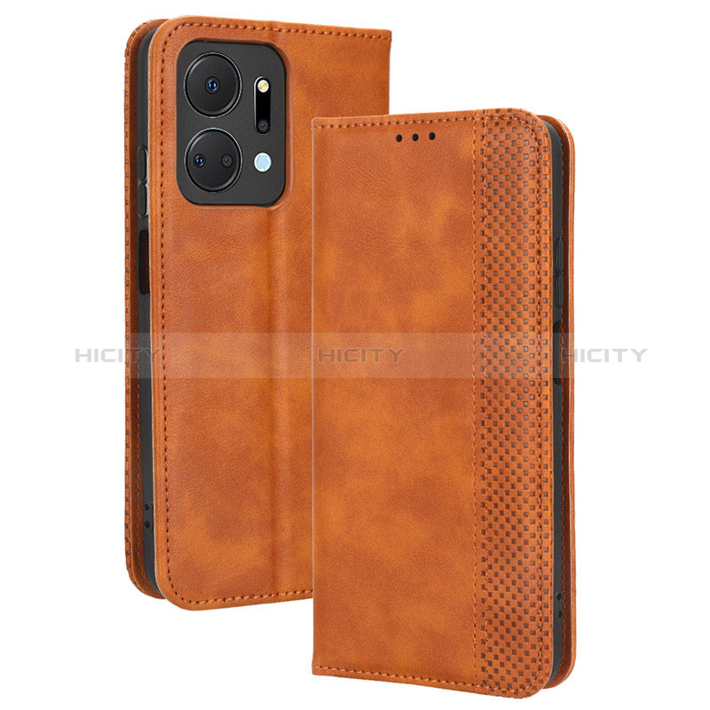 Coque Portefeuille Livre Cuir Etui Clapet BY4 pour Huawei Honor X7a Marron Plus