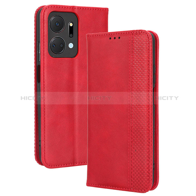 Coque Portefeuille Livre Cuir Etui Clapet BY4 pour Huawei Honor X7a Rouge Plus