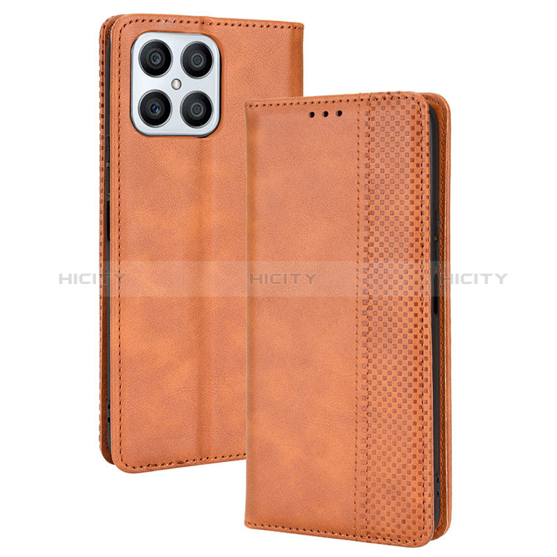 Coque Portefeuille Livre Cuir Etui Clapet BY4 pour Huawei Honor X8 4G Marron Plus