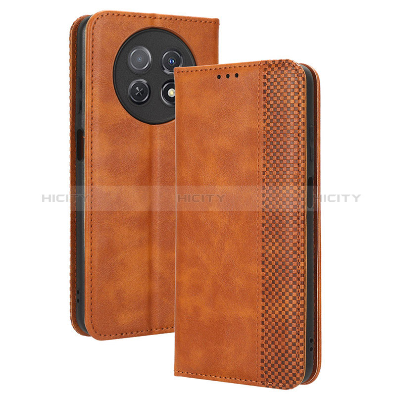 Coque Portefeuille Livre Cuir Etui Clapet BY4 pour Huawei Nova Y91 Marron Plus