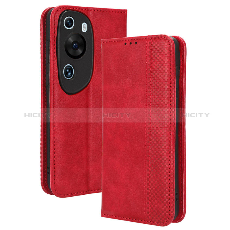 Coque Portefeuille Livre Cuir Etui Clapet BY4 pour Huawei P60 Art Rouge Plus