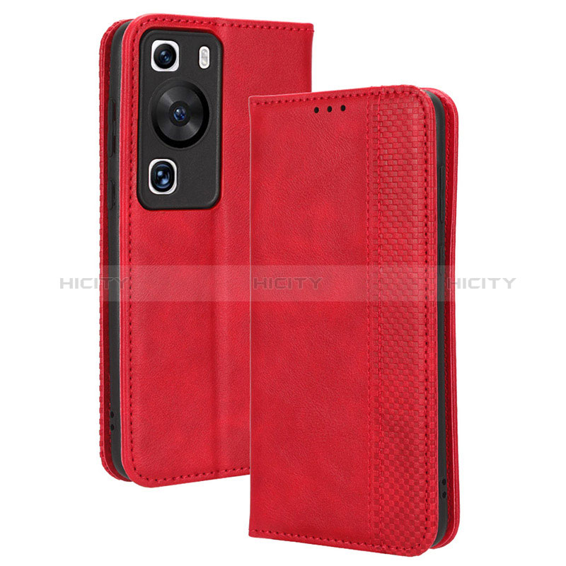 Coque Portefeuille Livre Cuir Etui Clapet BY4 pour Huawei P60 Rouge Plus