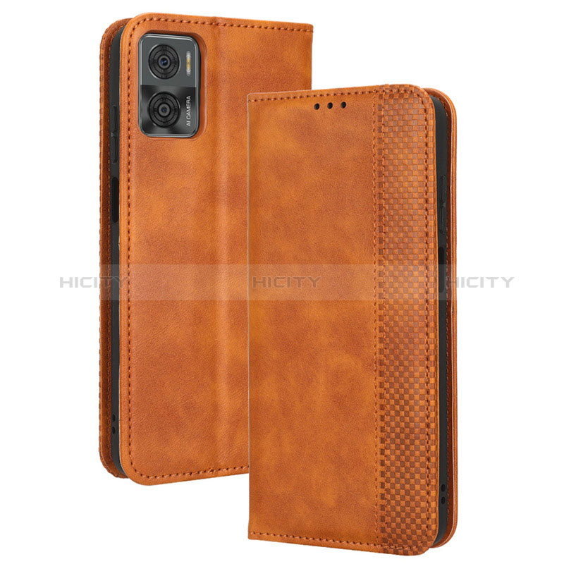 Coque Portefeuille Livre Cuir Etui Clapet BY4 pour Motorola Moto E22 Marron Plus