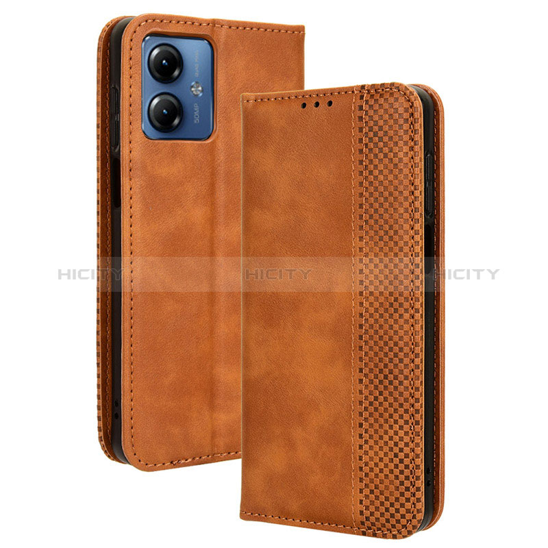 Coque Portefeuille Livre Cuir Etui Clapet BY4 pour Motorola Moto G14 Marron Plus