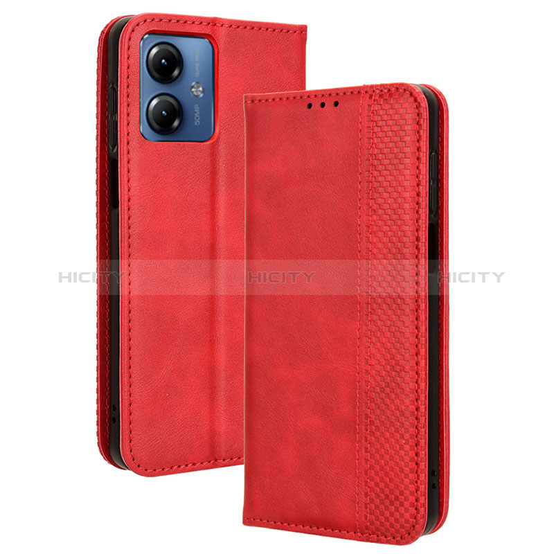 Coque Portefeuille Livre Cuir Etui Clapet BY4 pour Motorola Moto G14 Rouge Plus