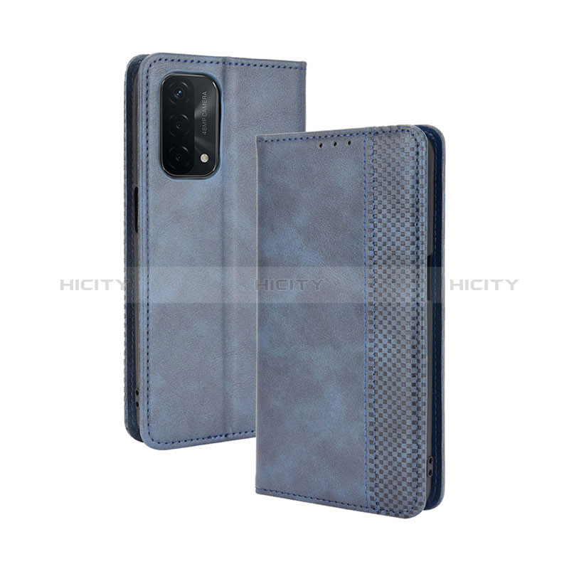 Coque Portefeuille Livre Cuir Etui Clapet BY4 pour Oppo A54 5G Bleu Plus