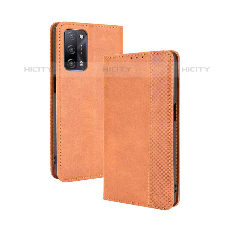 Coque Portefeuille Livre Cuir Etui Clapet BY4 pour Oppo A55 5G Marron Plus