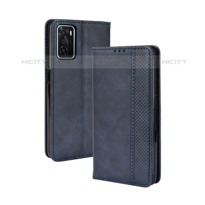 Coque Portefeuille Livre Cuir Etui Clapet BY4 pour Oppo A55S 5G Bleu Plus