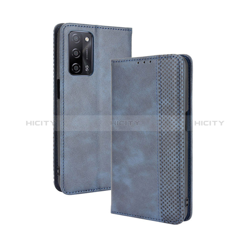 Coque Portefeuille Livre Cuir Etui Clapet BY4 pour Oppo A56 5G Bleu Plus