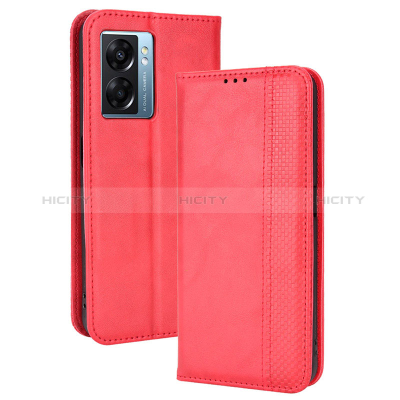 Coque Portefeuille Livre Cuir Etui Clapet BY4 pour Oppo A56S 5G Rouge Plus