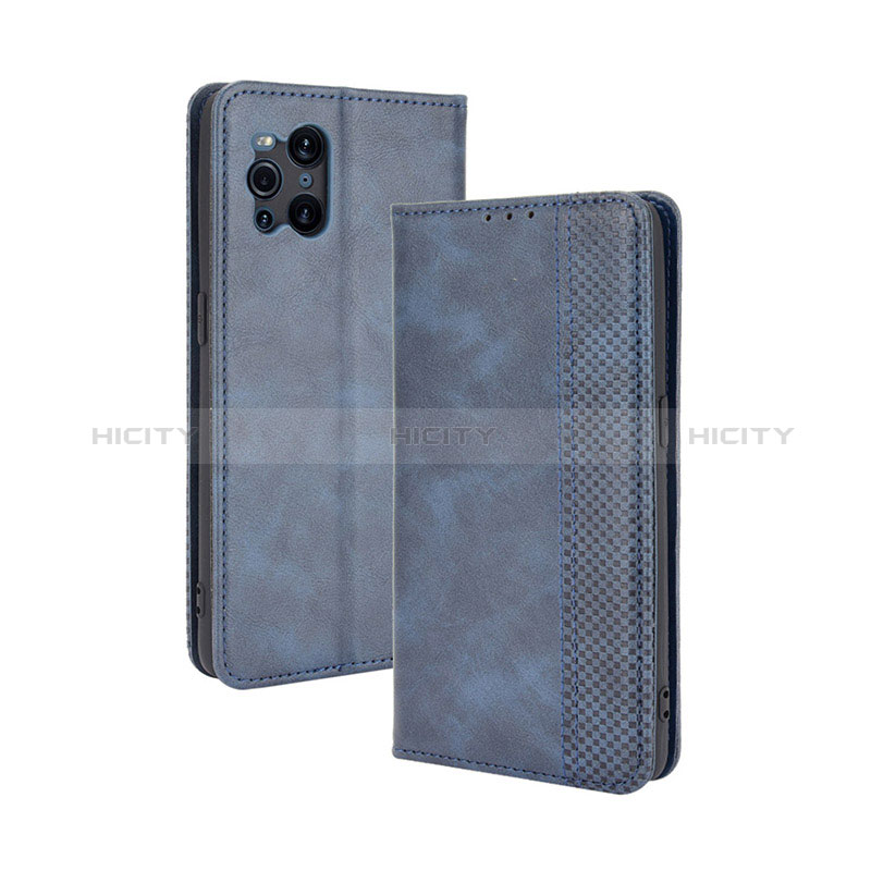 Coque Portefeuille Livre Cuir Etui Clapet BY4 pour Oppo Find X3 5G Bleu Plus