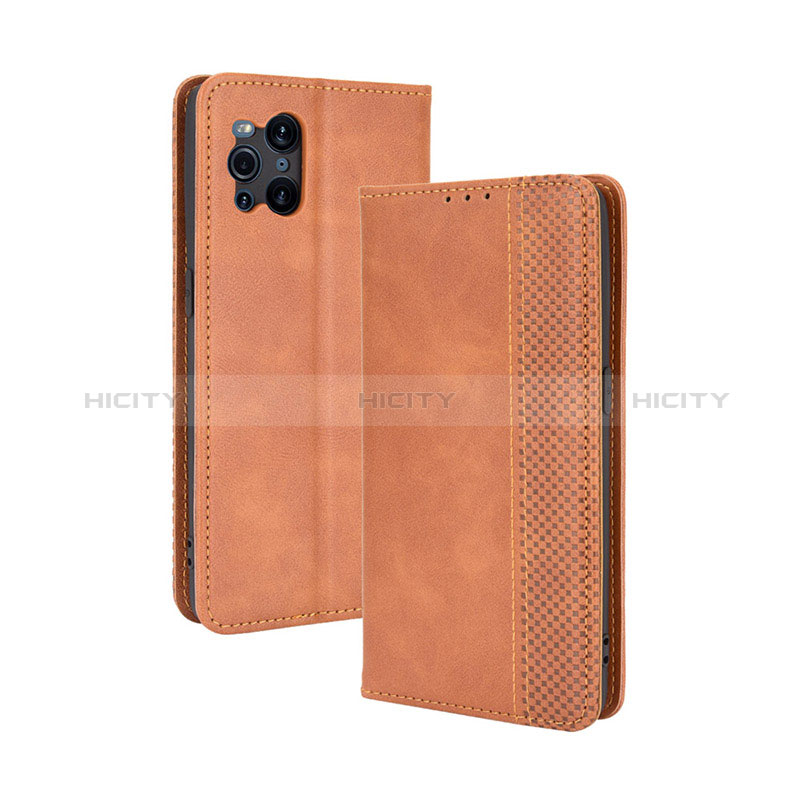 Coque Portefeuille Livre Cuir Etui Clapet BY4 pour Oppo Find X3 5G Marron Plus