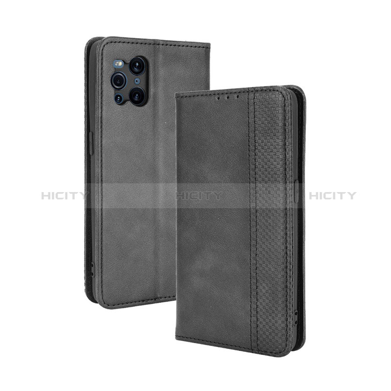 Coque Portefeuille Livre Cuir Etui Clapet BY4 pour Oppo Find X3 5G Noir Plus