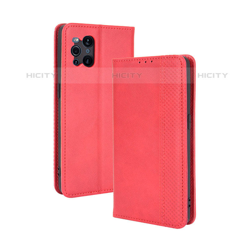 Coque Portefeuille Livre Cuir Etui Clapet BY4 pour Oppo Find X3 Pro 5G Rouge Plus