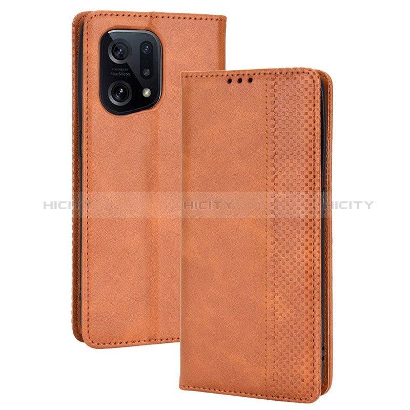 Coque Portefeuille Livre Cuir Etui Clapet BY4 pour Oppo Find X5 5G Marron Plus