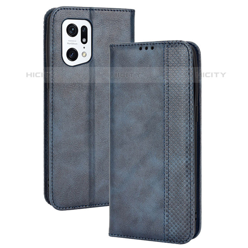 Coque Portefeuille Livre Cuir Etui Clapet BY4 pour Oppo Find X5 Pro 5G Bleu Plus