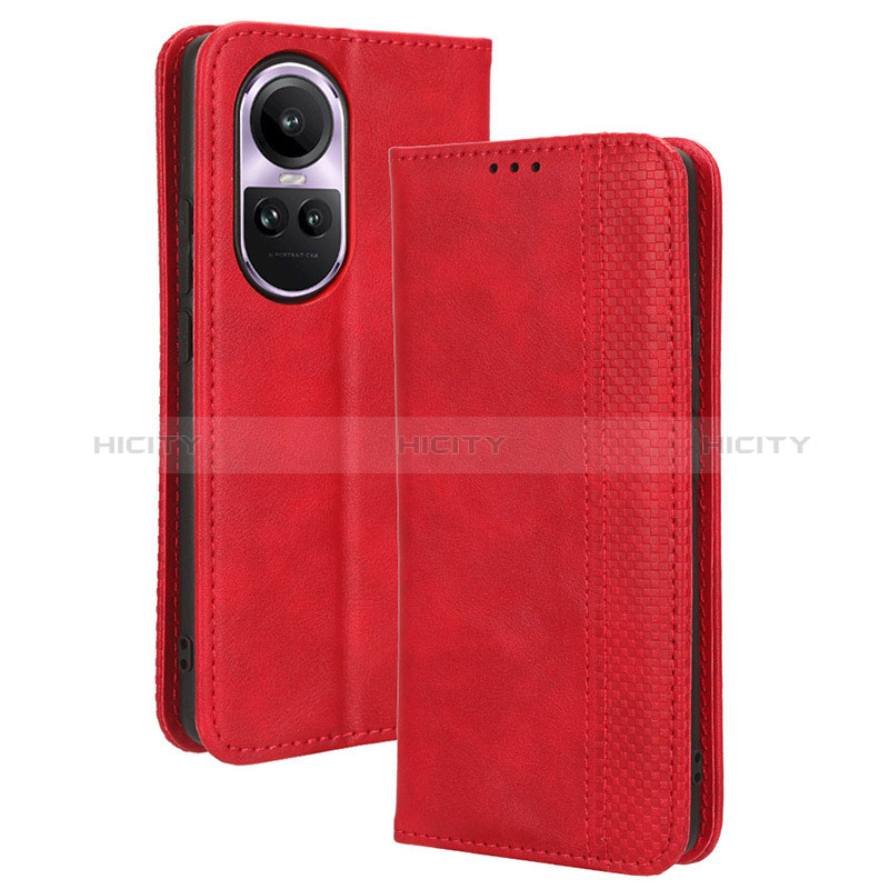 Coque Portefeuille Livre Cuir Etui Clapet BY4 pour Oppo Reno10 Pro 5G Rouge Plus