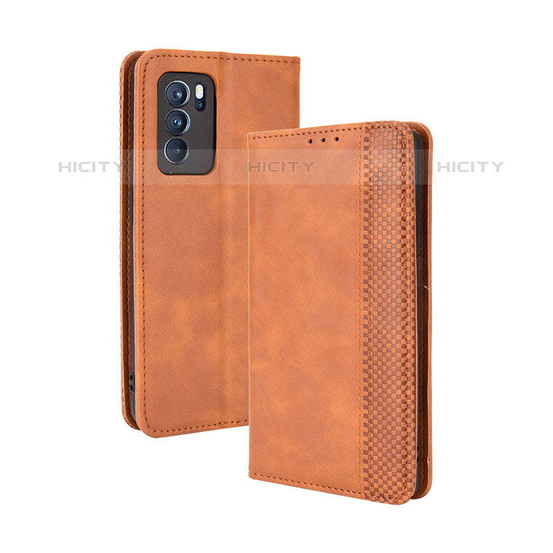 Coque Portefeuille Livre Cuir Etui Clapet BY4 pour Oppo Reno6 Pro 5G India Marron Plus