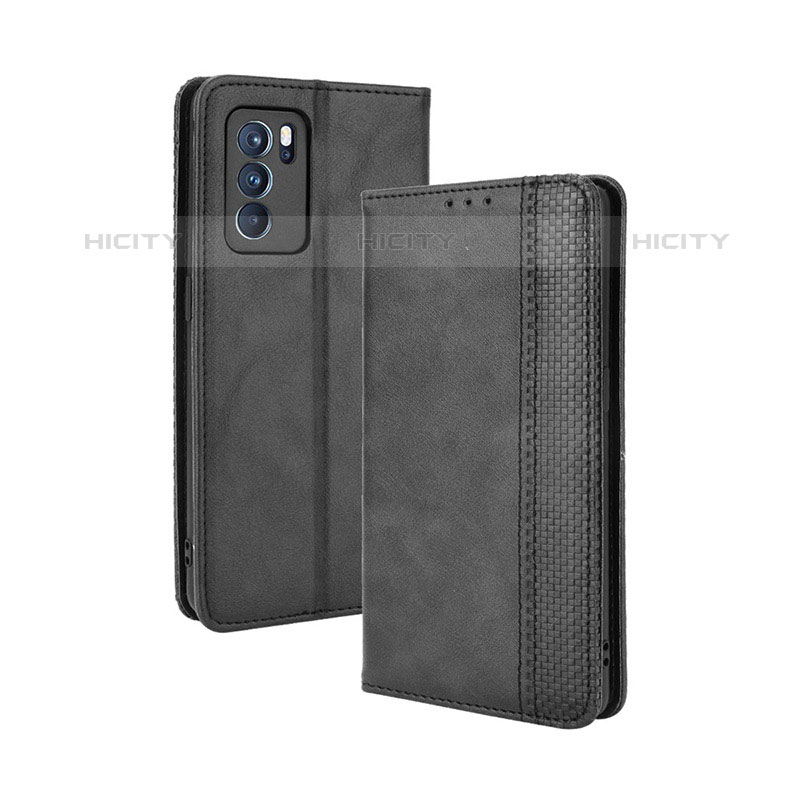 Coque Portefeuille Livre Cuir Etui Clapet BY4 pour Oppo Reno6 Pro 5G India Noir Plus