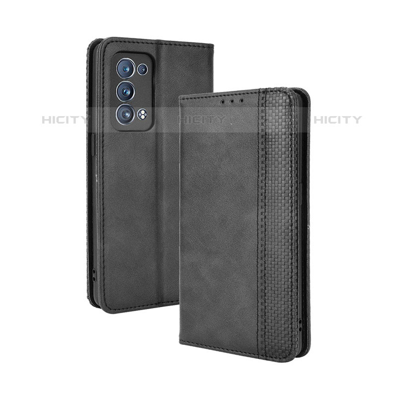 Coque Portefeuille Livre Cuir Etui Clapet BY4 pour Oppo Reno6 Pro 5G Noir Plus