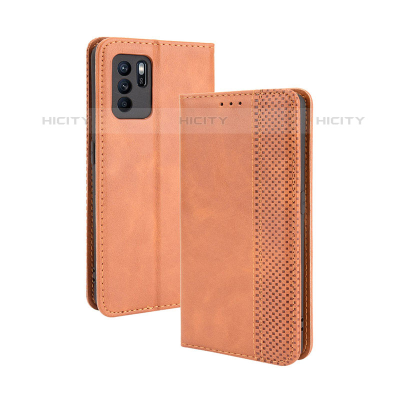 Coque Portefeuille Livre Cuir Etui Clapet BY4 pour Oppo Reno6 Z 5G Marron Plus