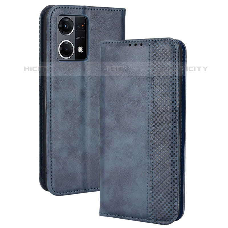 Coque Portefeuille Livre Cuir Etui Clapet BY4 pour Oppo Reno7 4G Bleu Plus