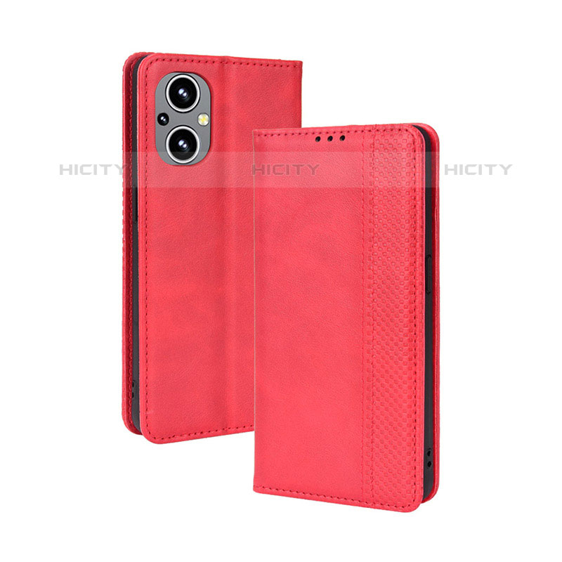 Coque Portefeuille Livre Cuir Etui Clapet BY4 pour Oppo Reno7 Z 5G Rouge Plus