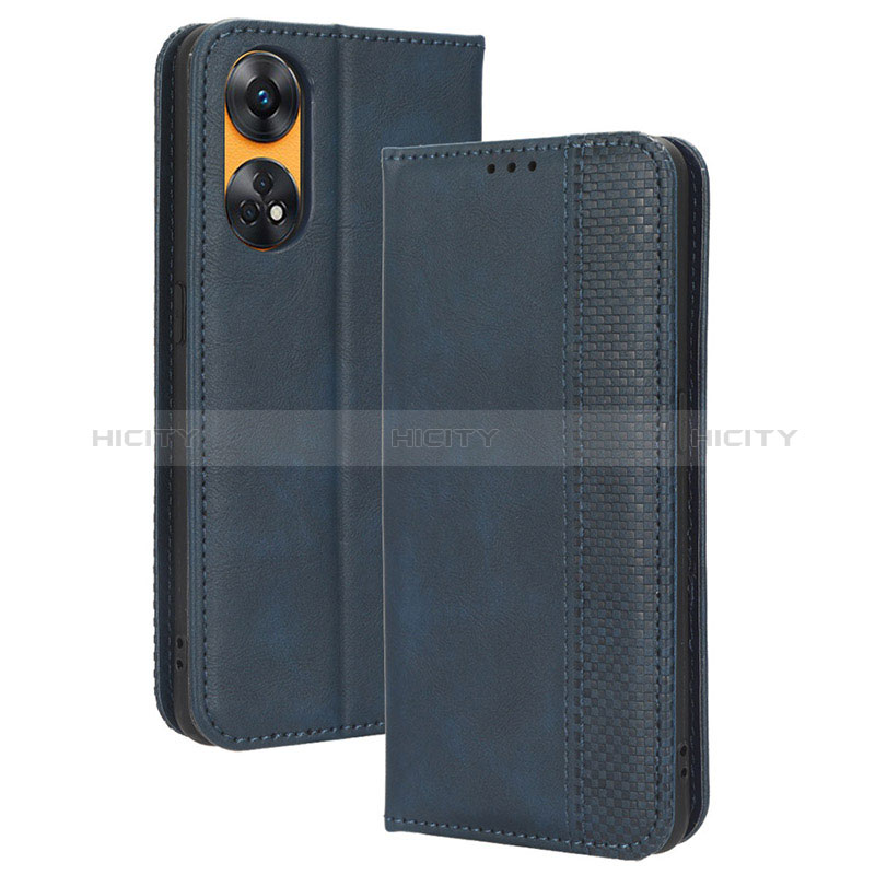 Coque Portefeuille Livre Cuir Etui Clapet BY4 pour Oppo Reno8 T 4G Bleu Plus