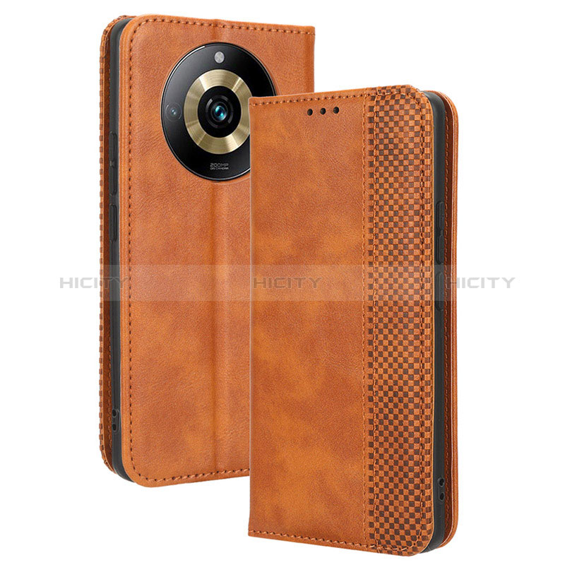 Coque Portefeuille Livre Cuir Etui Clapet BY4 pour Realme 11 Pro 5G Marron Plus