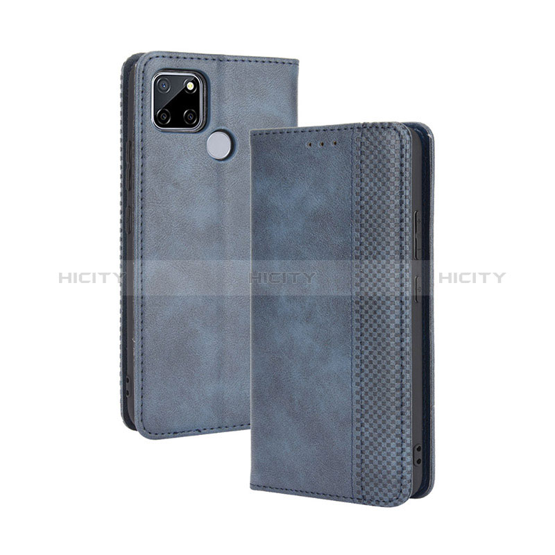 Coque Portefeuille Livre Cuir Etui Clapet BY4 pour Realme 7i RMX2193 Bleu Plus