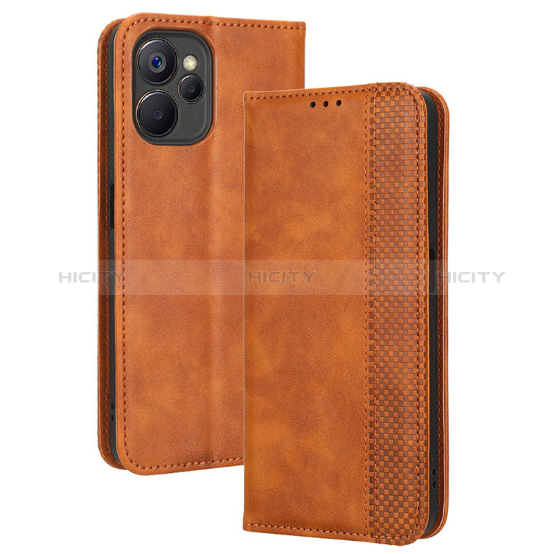 Coque Portefeuille Livre Cuir Etui Clapet BY4 pour Realme 9i 5G Marron Plus