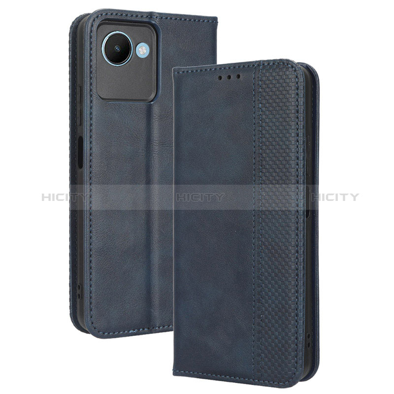 Coque Portefeuille Livre Cuir Etui Clapet BY4 pour Realme C30s Bleu Plus