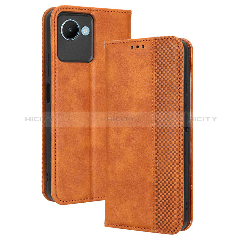 Coque Portefeuille Livre Cuir Etui Clapet BY4 pour Realme C30s Marron Plus