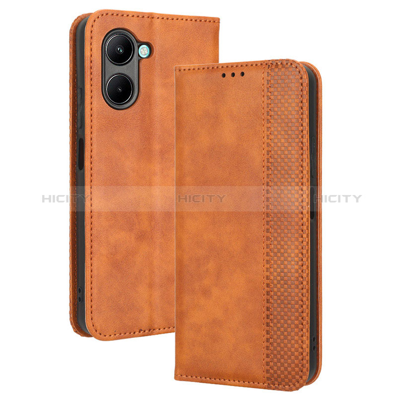 Coque Portefeuille Livre Cuir Etui Clapet BY4 pour Realme C33 (2023) Marron Plus