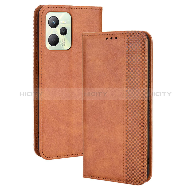 Coque Portefeuille Livre Cuir Etui Clapet BY4 pour Realme C35 Marron Plus