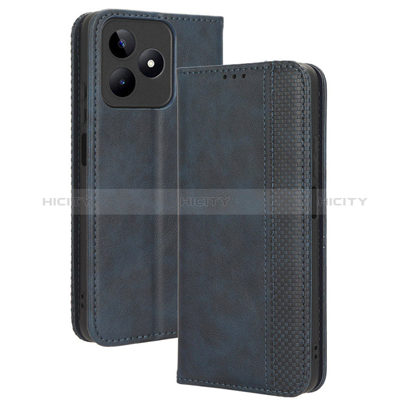 Coque Portefeuille Livre Cuir Etui Clapet BY4 pour Realme C51 Bleu Plus