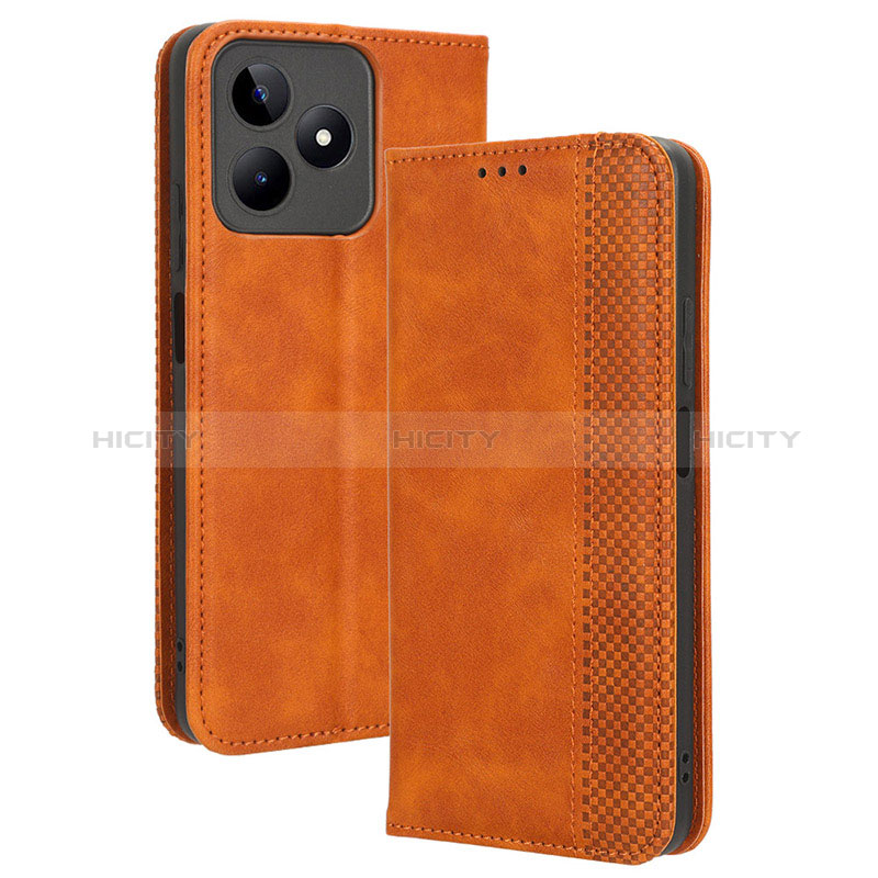 Coque Portefeuille Livre Cuir Etui Clapet BY4 pour Realme C51 Marron Plus