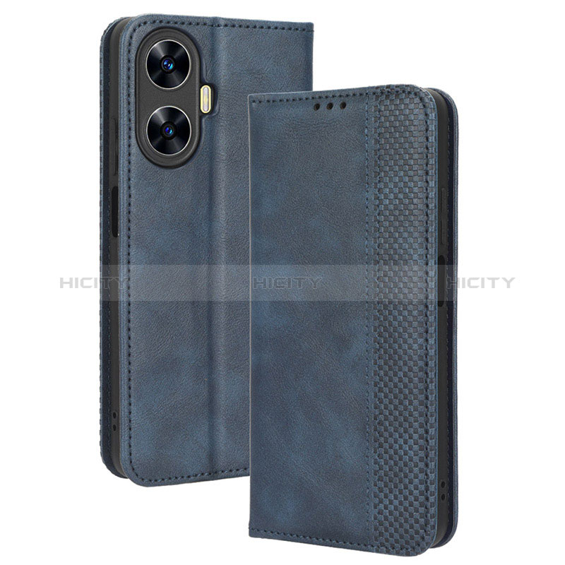 Coque Portefeuille Livre Cuir Etui Clapet BY4 pour Realme C55 Bleu Plus